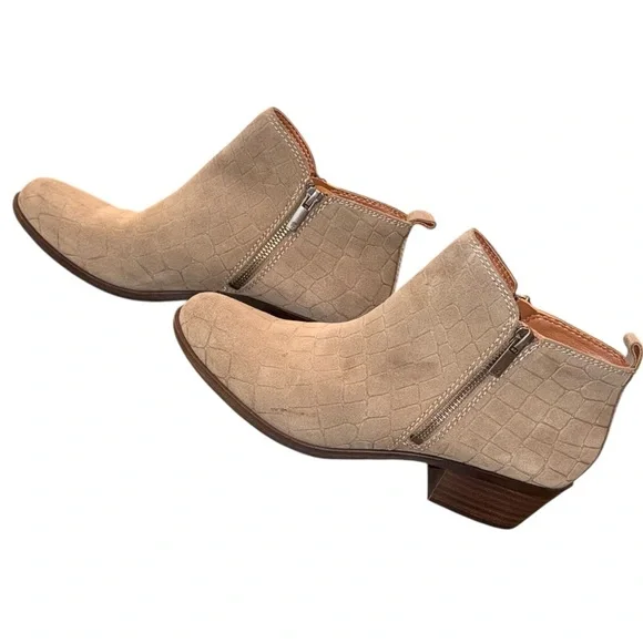 Lucky Brand® Basel Bootie Stonerock Crocodile Suede Double Zippers Stacked Heel - Picture 3 of 9